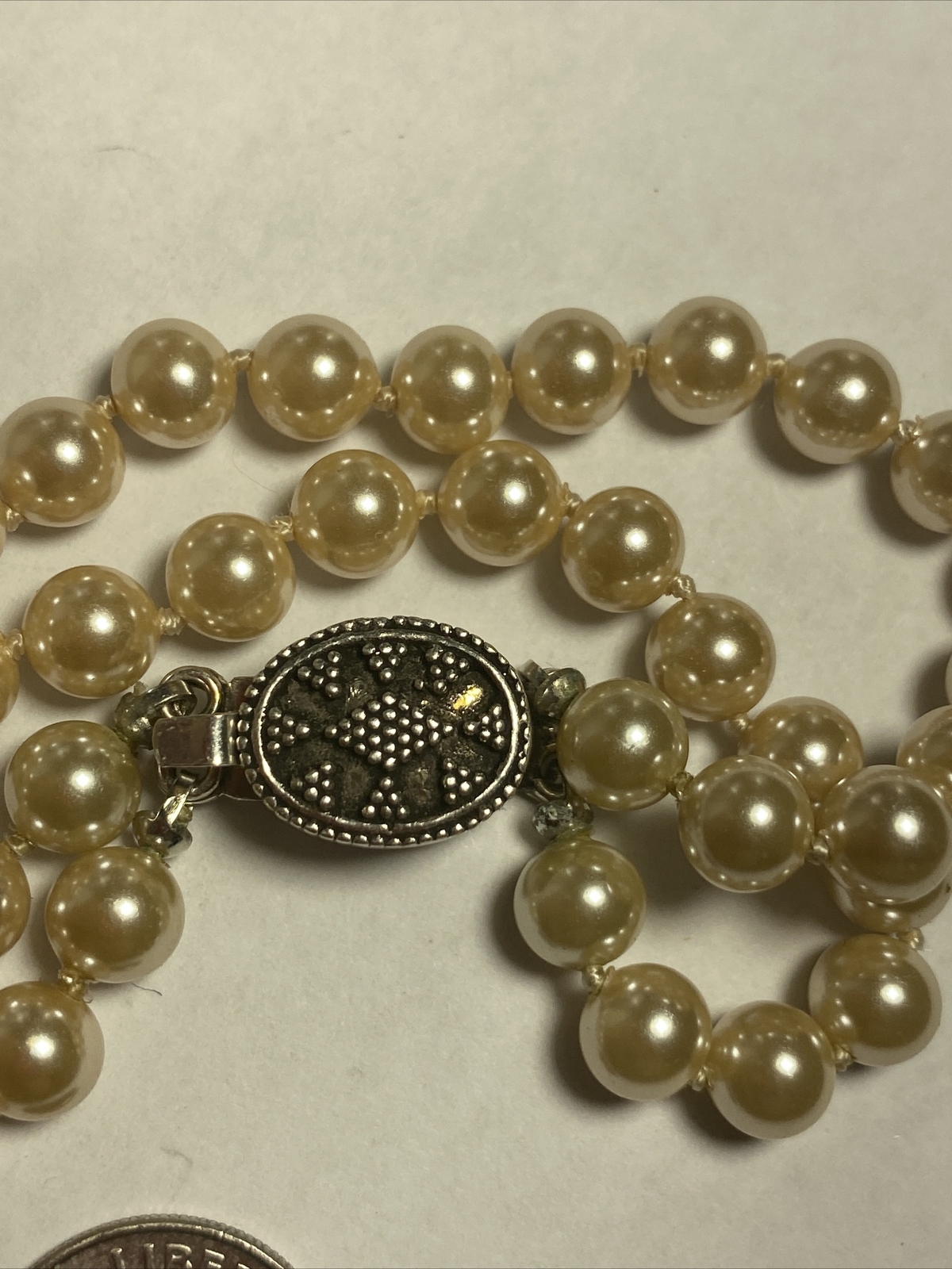 Bracelet 2 strand faux pearls Sterling Clasp Vintage Unused Mint Condition