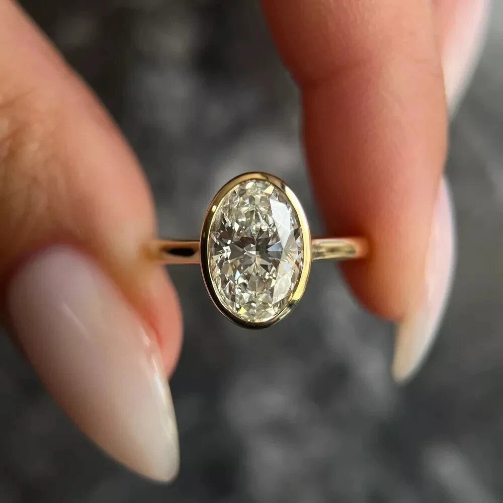 2.25Ct Oval Cut Lab Created Diamond Engagement 14K Gold Finish Solitaire Ring