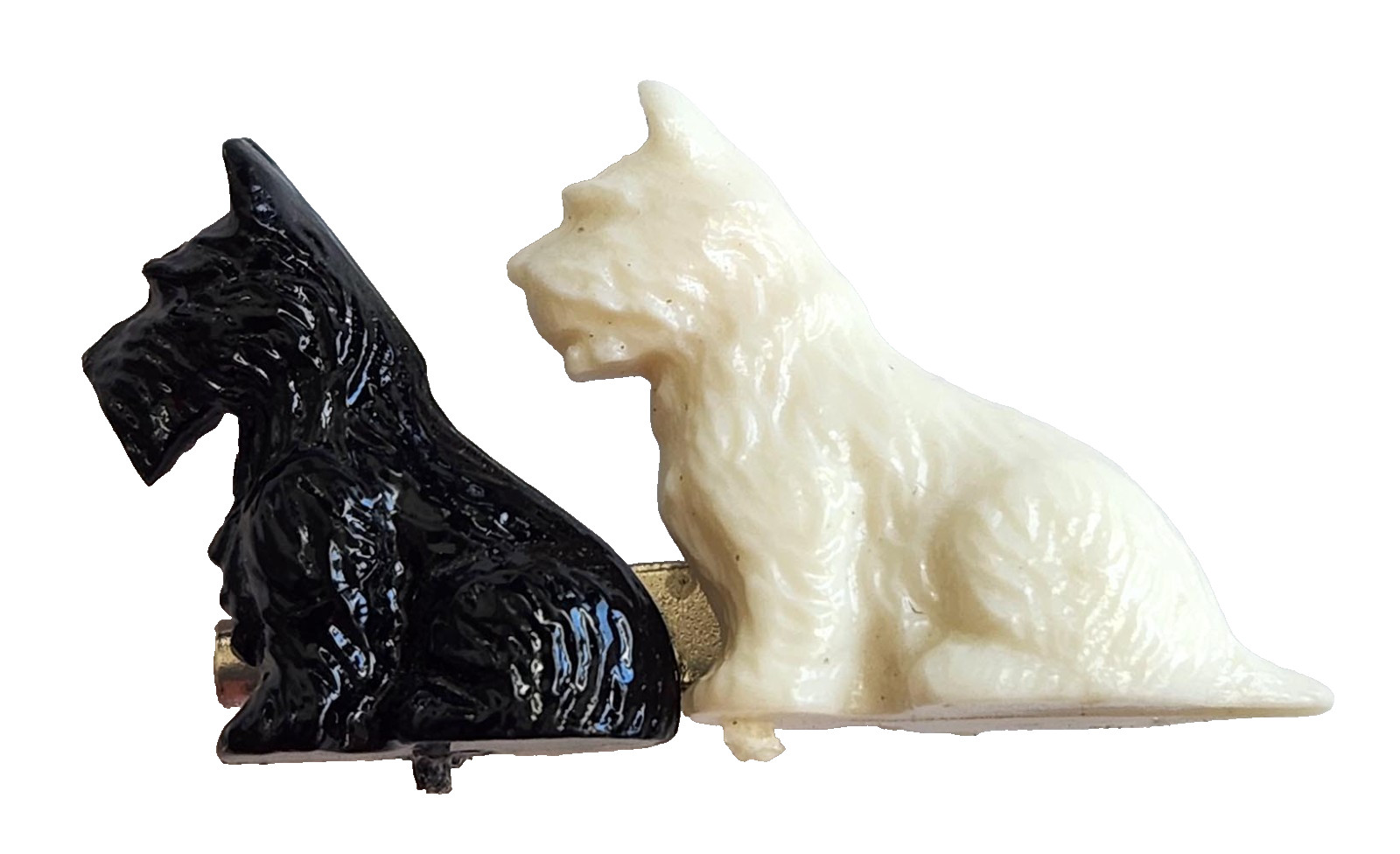 Scottie Dog Brooch Pin Black & White Vtg Great Britain Scottish Terrier Plastic