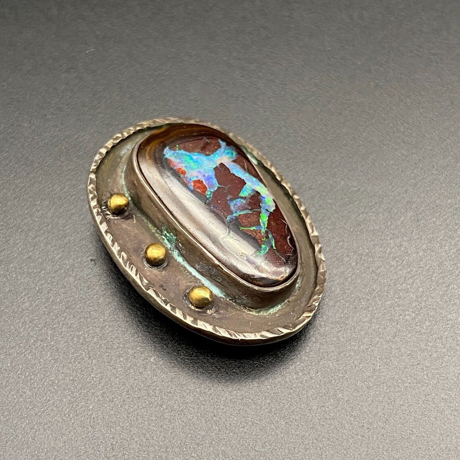 Vintage Modernist Boulder Opal Silver Pendant