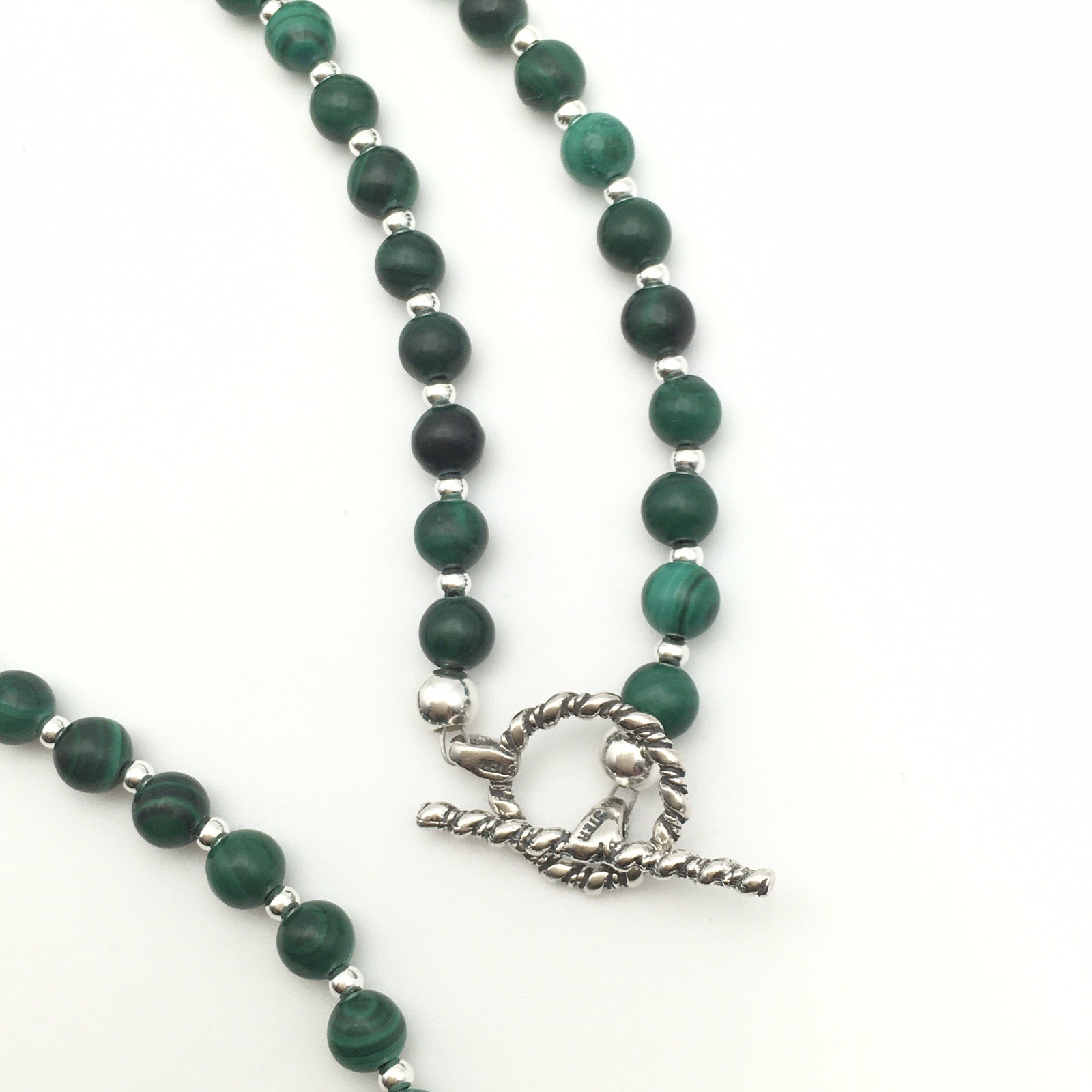 Silver Schark Handmade Sterling Silver & Green Malachite Necklace 21″ #97