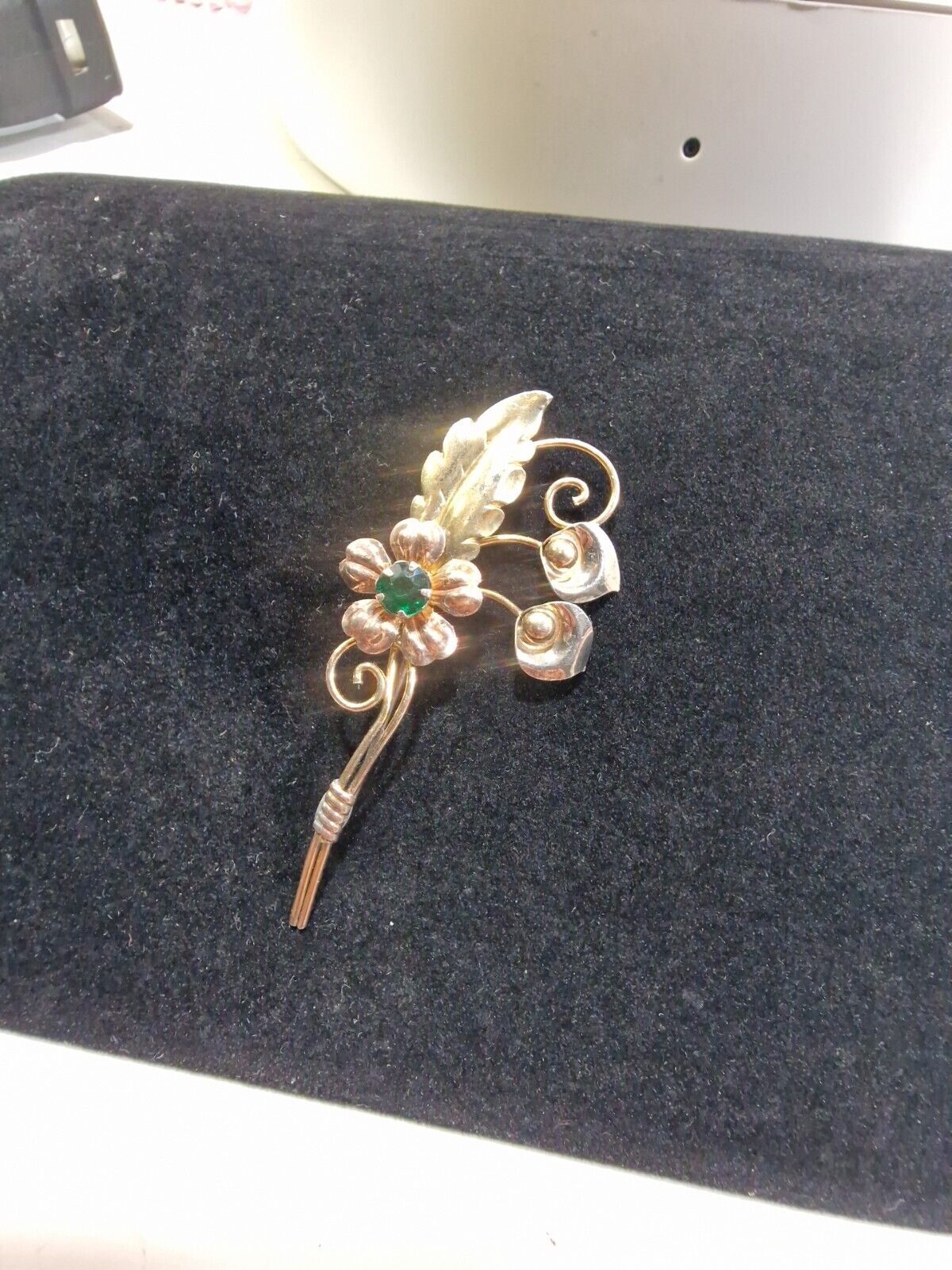 VTG Van Dell 1/20th 12K Gold Fill & Rhinestone Brooch, Silver? ! *66