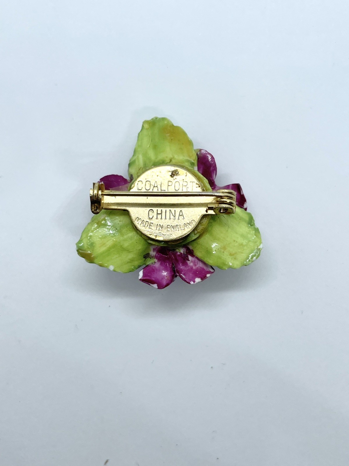 Vintage Coalport Bone China Red Rose ‘Forget Me Not’ Flower Leave England Brooch