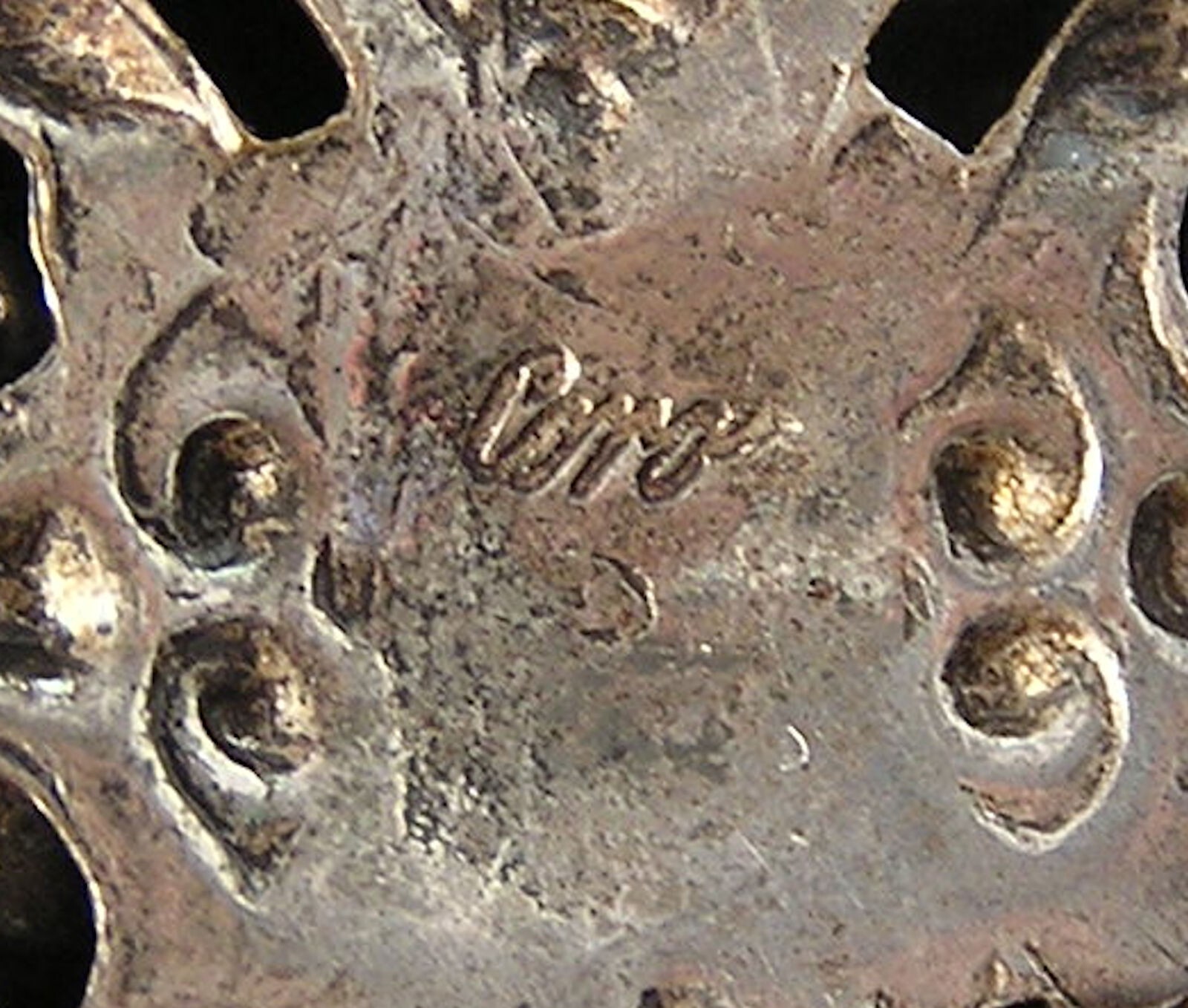 Vintage Coro Oxidized Silver Repousse Multi Layer Cherub Mythical Creatures Pin