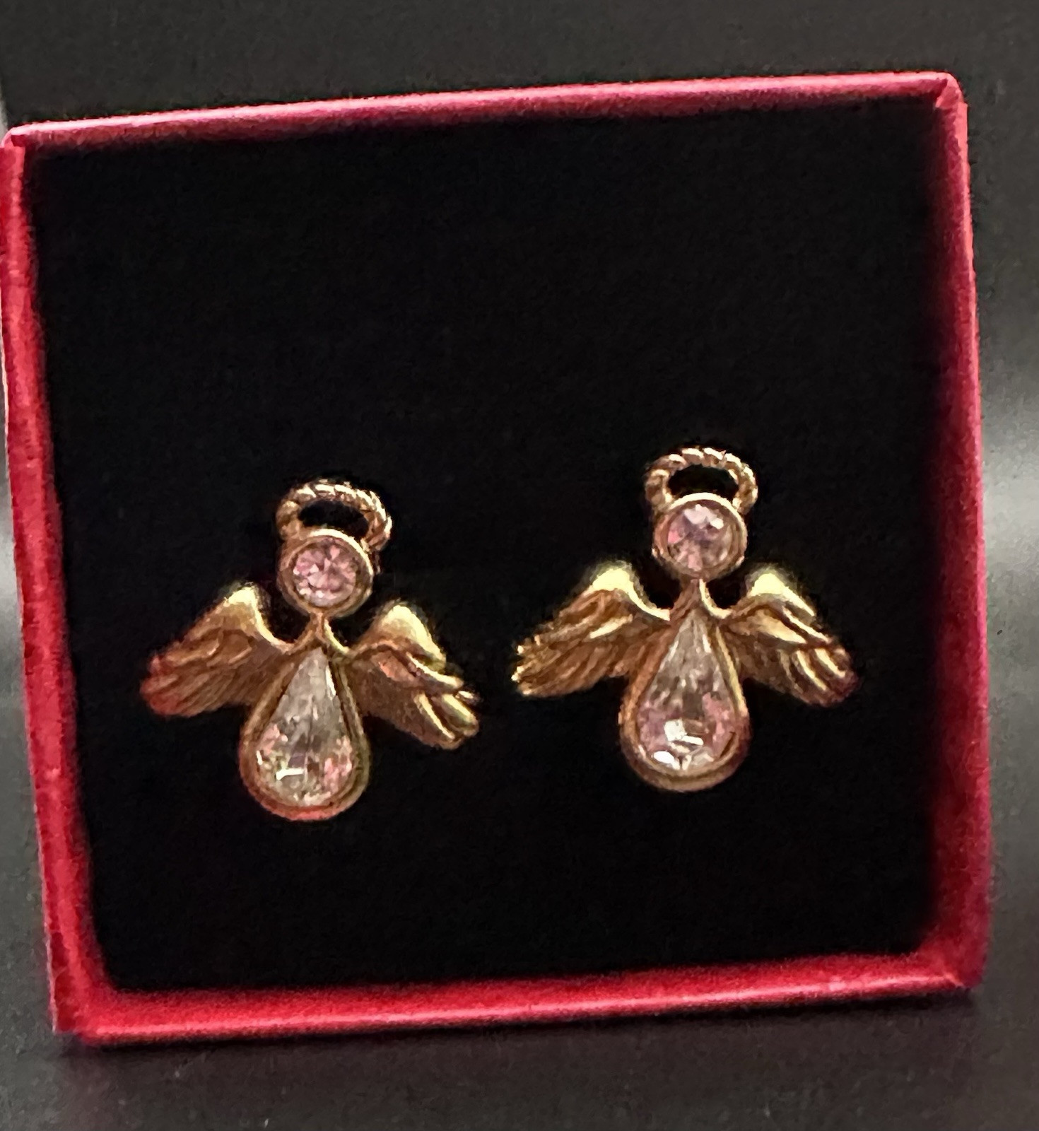 Avon Crystal Rhinestone Angel Pierced Earrings Nickel Free Studs Vintage 1990s