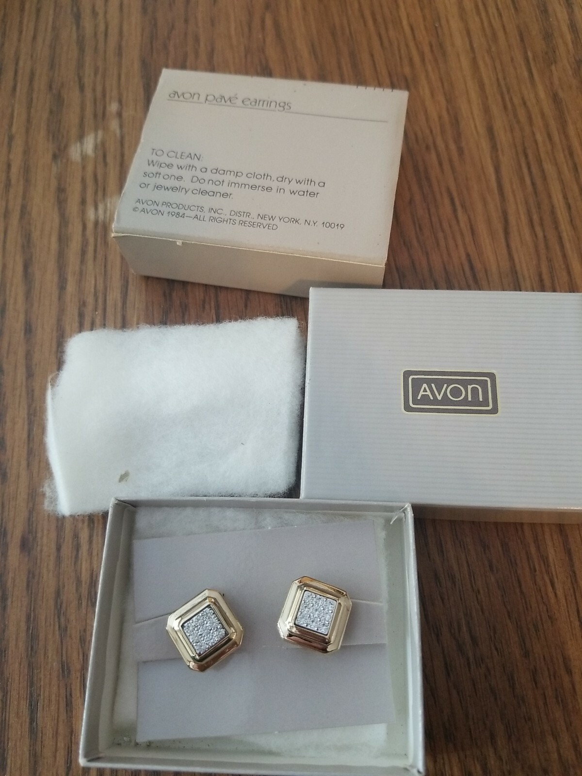 Vintage 1984 Avon Pave Earrings. Goldtone. NIB. Clip on