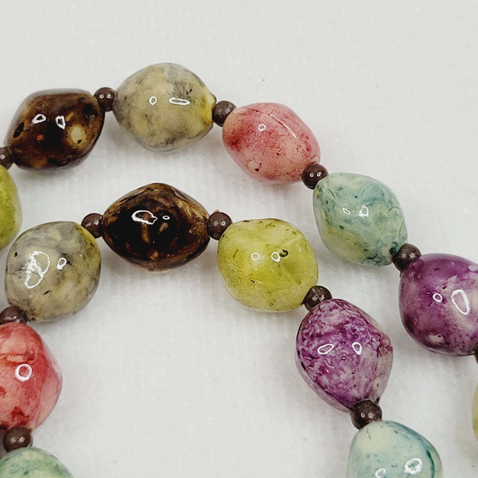 Vintage Acrylic Lucite Beaded Necklace Multicolor Artsy Watercolor 54″ Long