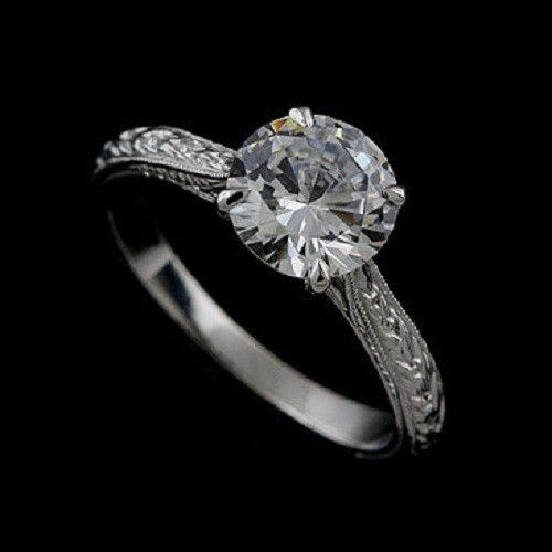 1.55 Ct White Round Cut Simulated Diamond Art Deco Antique Sterling Silver Ring