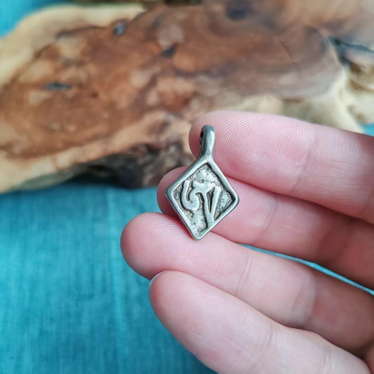Vintage Tibetan Square Pendant Buddhist Swastika Symbol Unisex Amulet Keychain