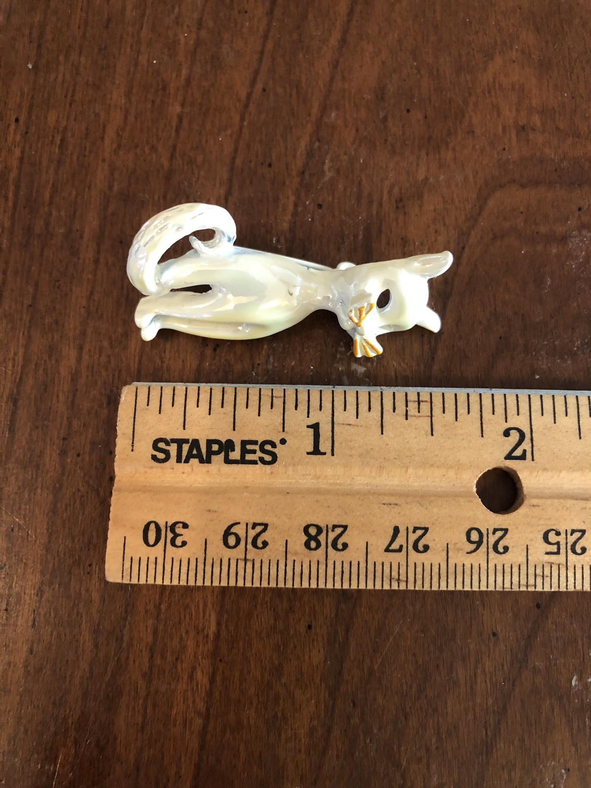 Two Vintage Brooches Flower Wheelbarrow & Iridescent White Cat Beautiful Pins