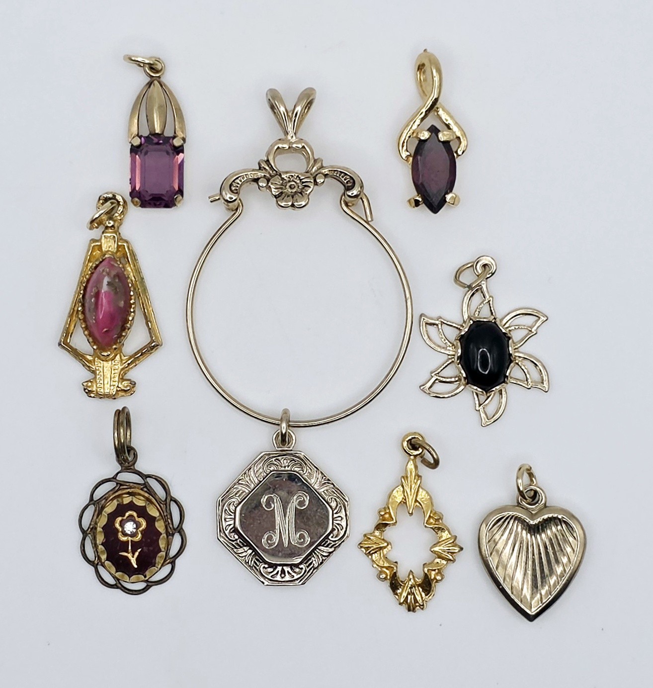 Vintage Pendant Charm Lot 9pc Gold Filled Plated Art Nouveau Victorian Monogram