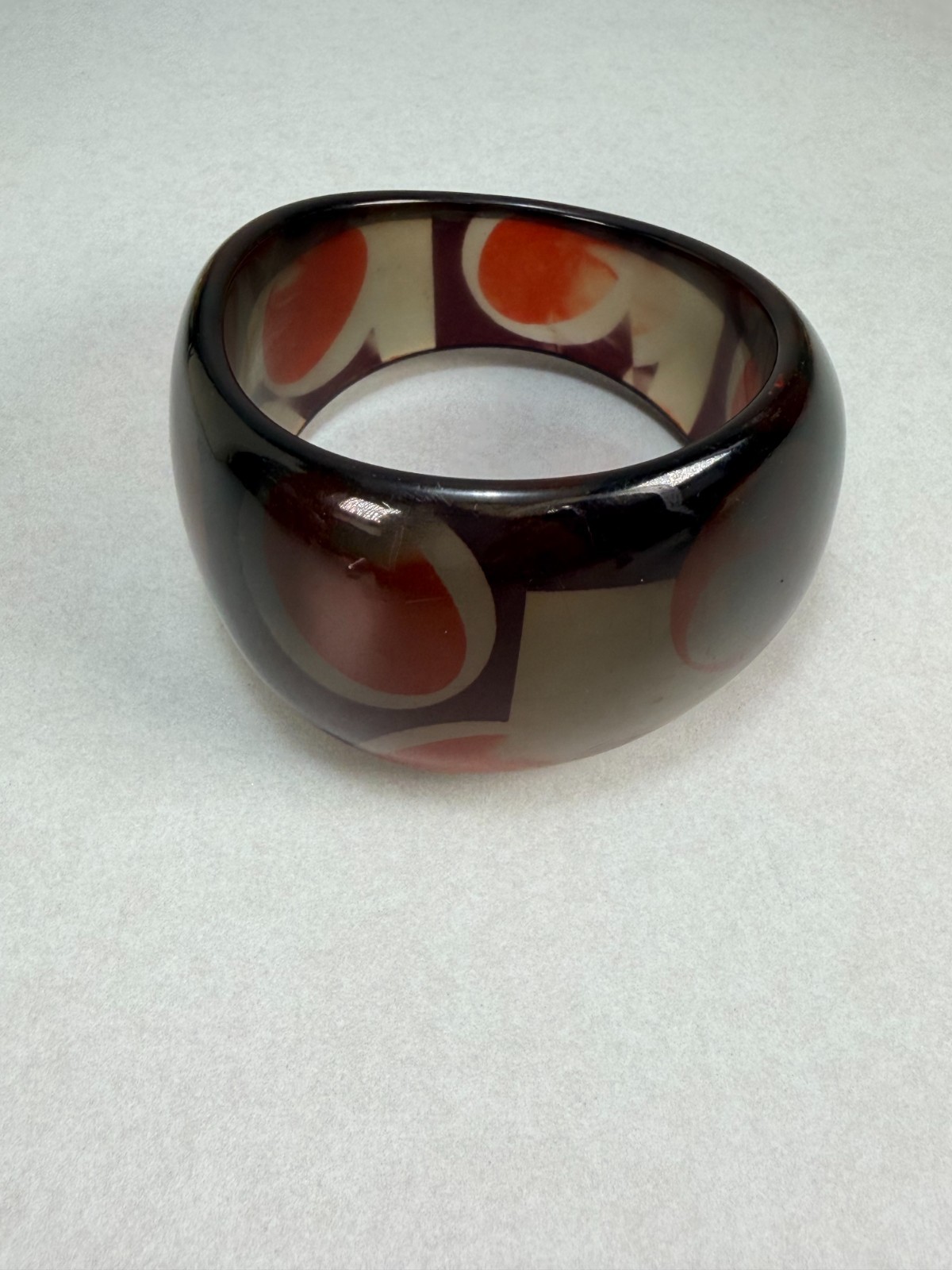 Vintage Wide Lucite Bangle Bracelet Brown Cream Orange Mod Retro