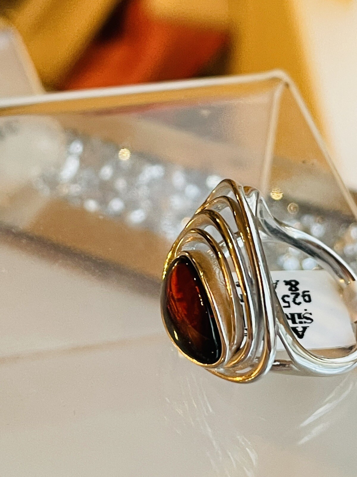 Genuine Baltic Natural Cherr Color Amber Ring Size 6,5 Vintage Butterscotch 老琥珀
