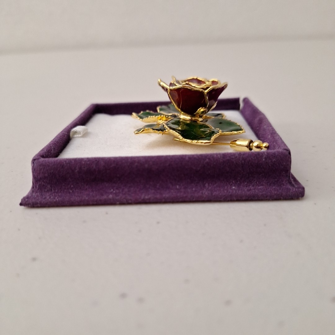 VINTAGE METAL ENAMEL ROSE FLOWER PIN BROOCH RUFFLE PETALS Rose 3″ NEW