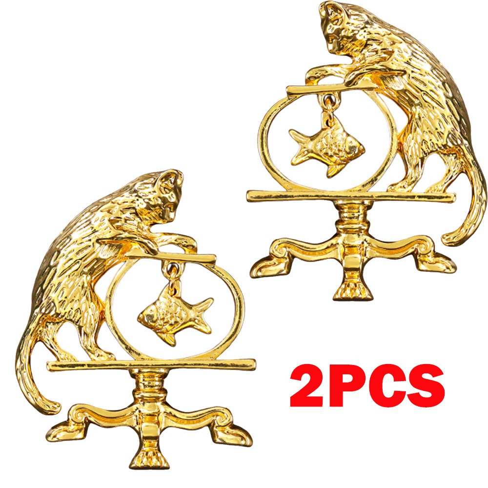 2Pcs Antique Jewelry Cat Vintage Fishing Brooch Personality Zinc Alloy HOT