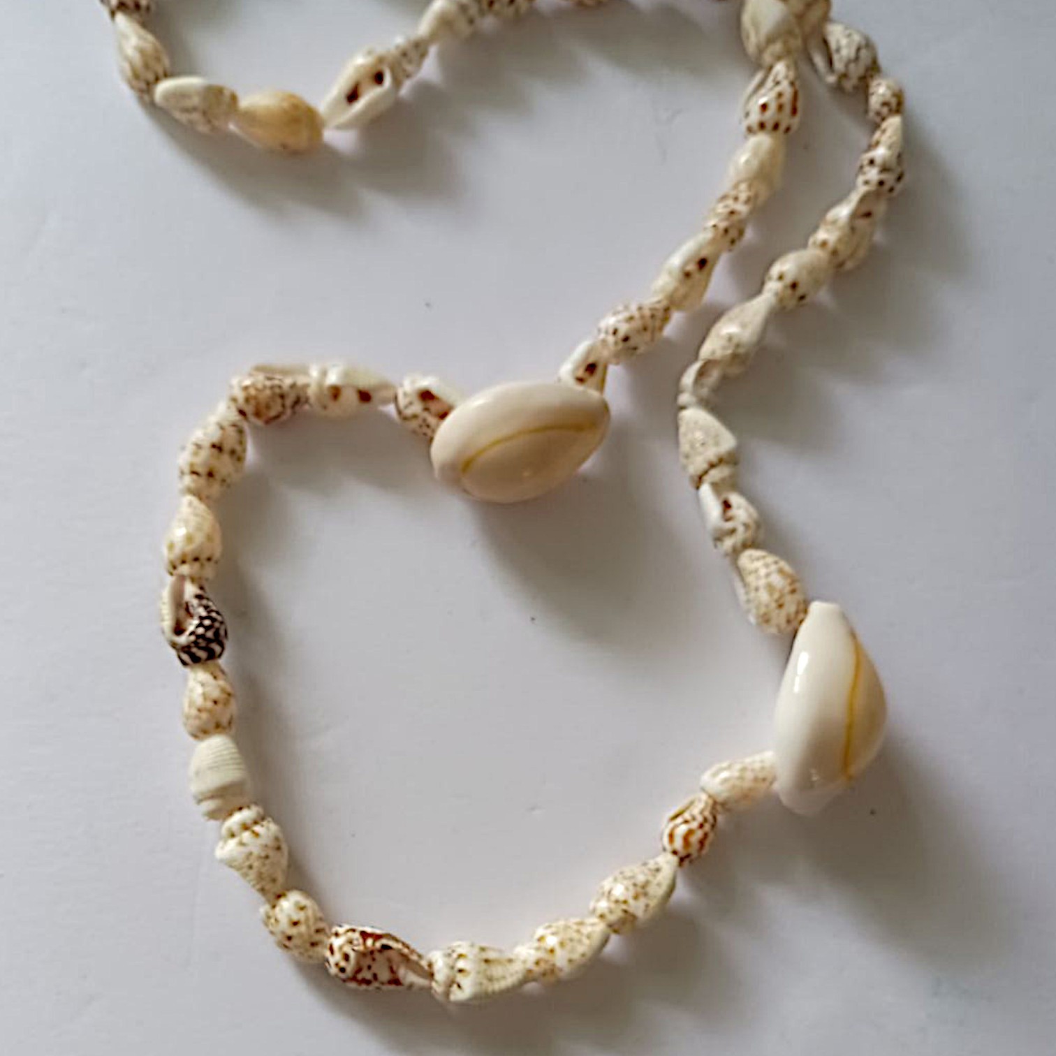 Vintage Cowrie Momi Shell Necklace Strand Hawaiian Lei Beachy Coastal Tropical