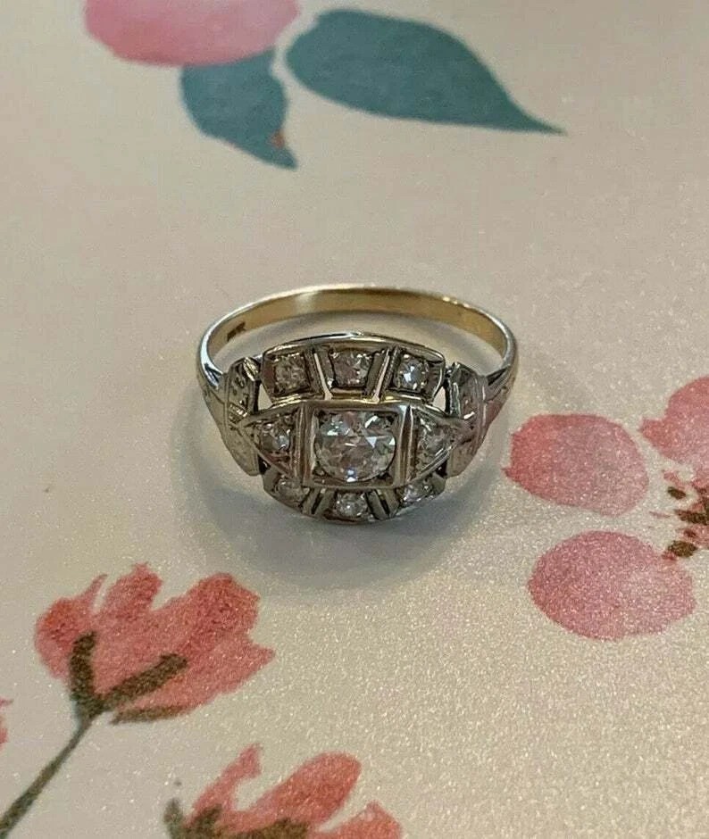 Art Deco Style Round Cut Lab Created Diamond Engagement Bride 925 Silver Ring