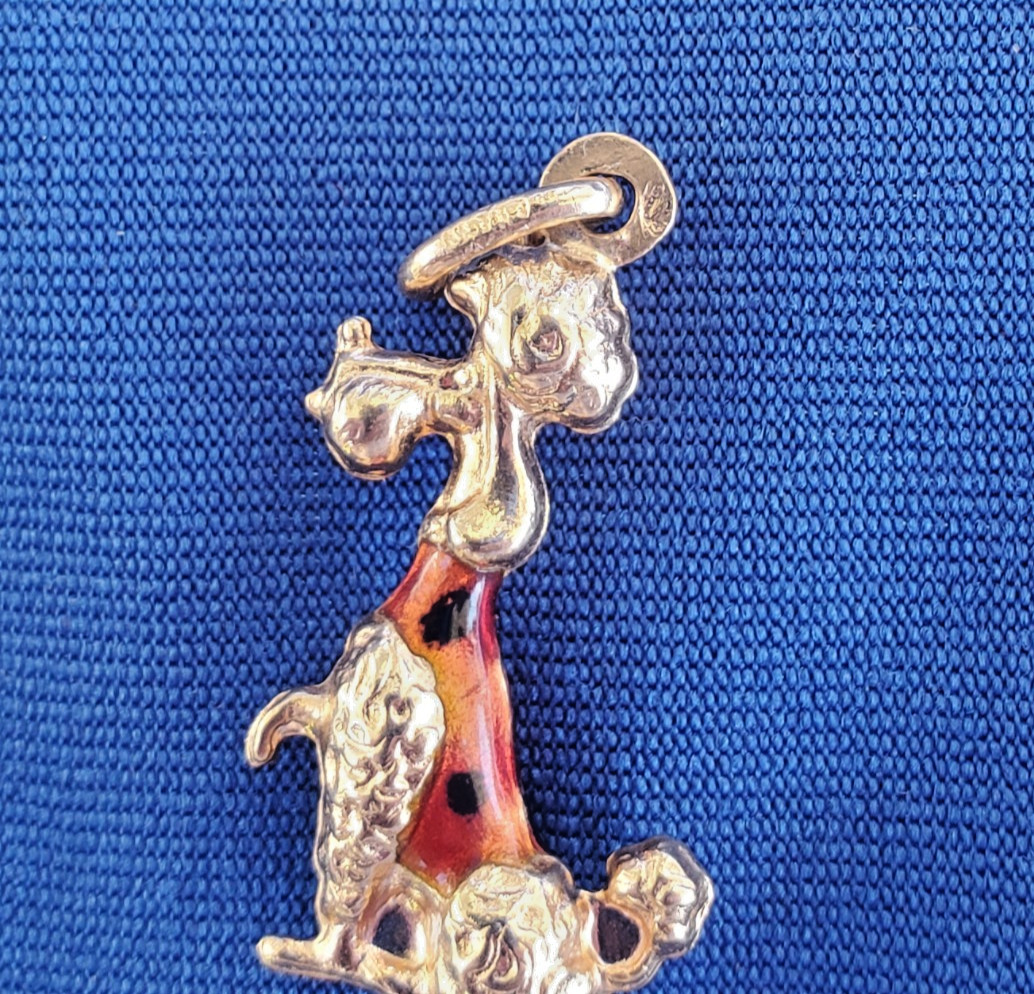 Original 14K GOLD Dog Pendant Exotic Rare Poodle Enamel Vest k9 Charm Medallion