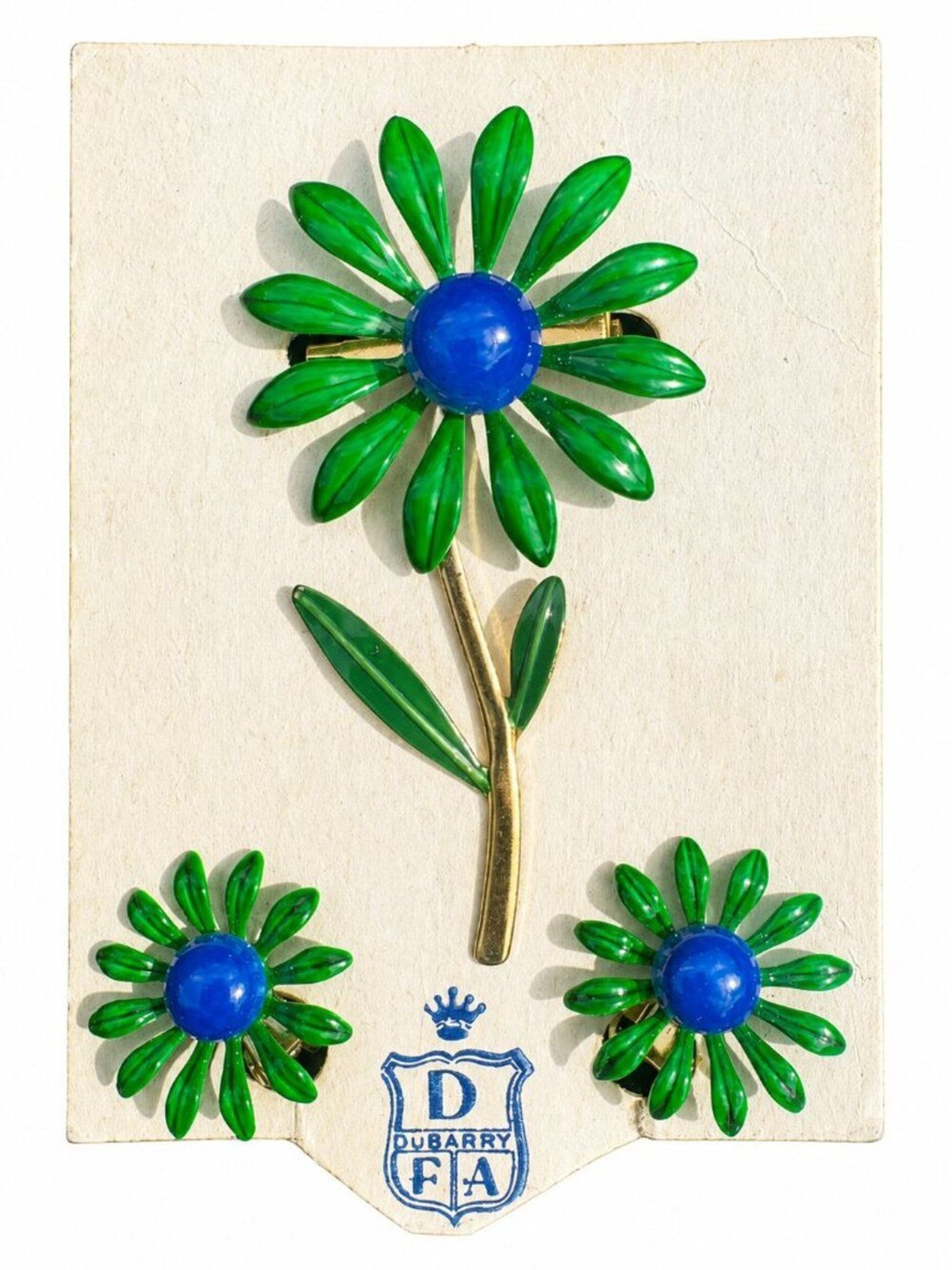 Vintage Dubarry Fifth Avenue Green Enamel Daisy Brooch & Clip Earring Set