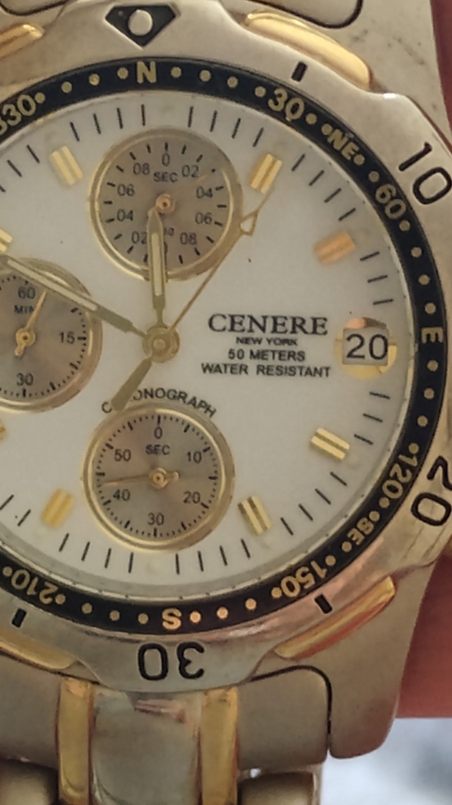 Mens Cenere Watch Stainless Steel Gold Tone Water Resistant