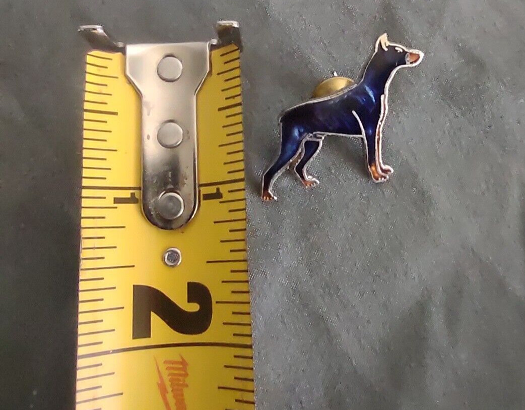 Vintage Mafco Collectible Dog Pin Doberman Brooch Silver Tone Blue Enamel Signed