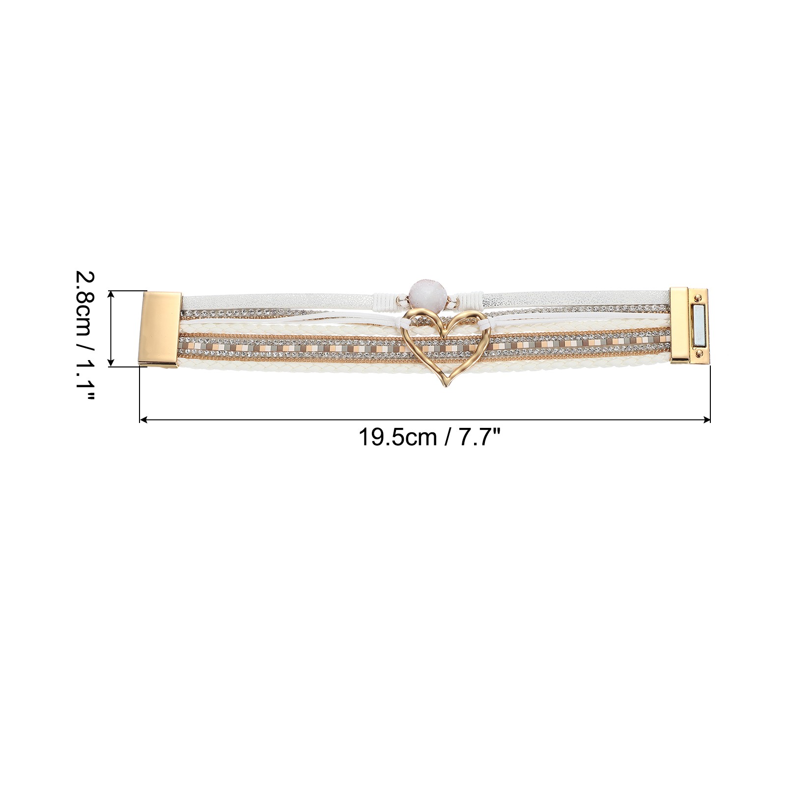 Heart Leather Wrap Bracelets Trendy Stackable Boho Cuff Bracelet White