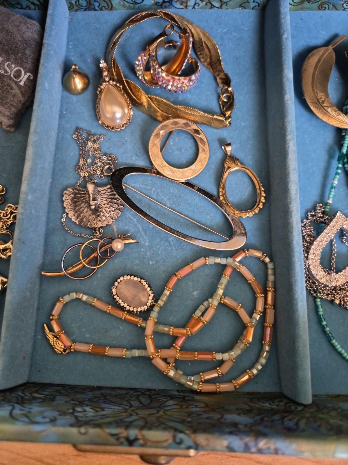 Vtg Jewelry Box With VTG- Now Costume Necklaces, Earings, Brooches, Pins, Etc.