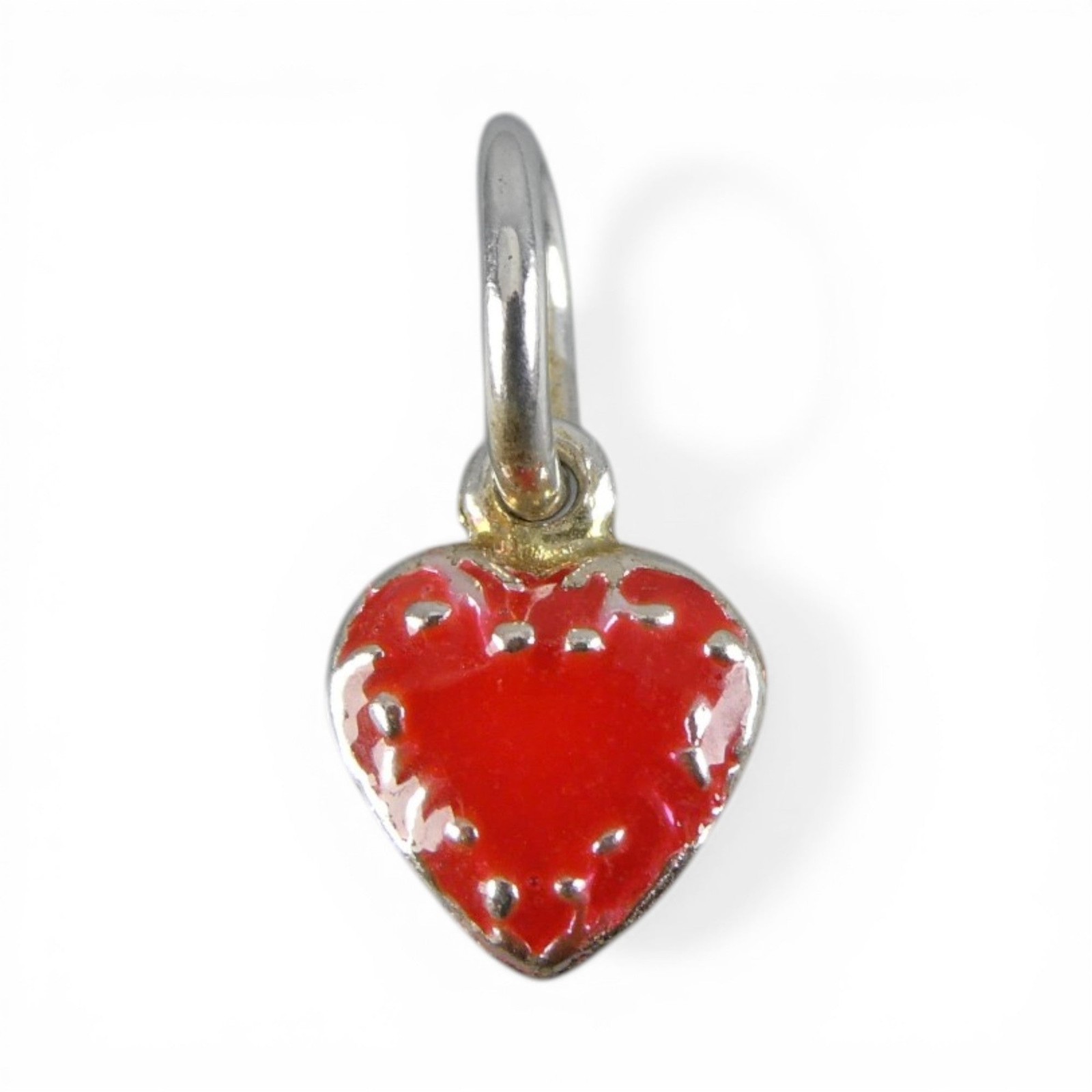 Tiny Sterling Silver Red Scroll Heart Charm for Bracelet Brown County Vintage