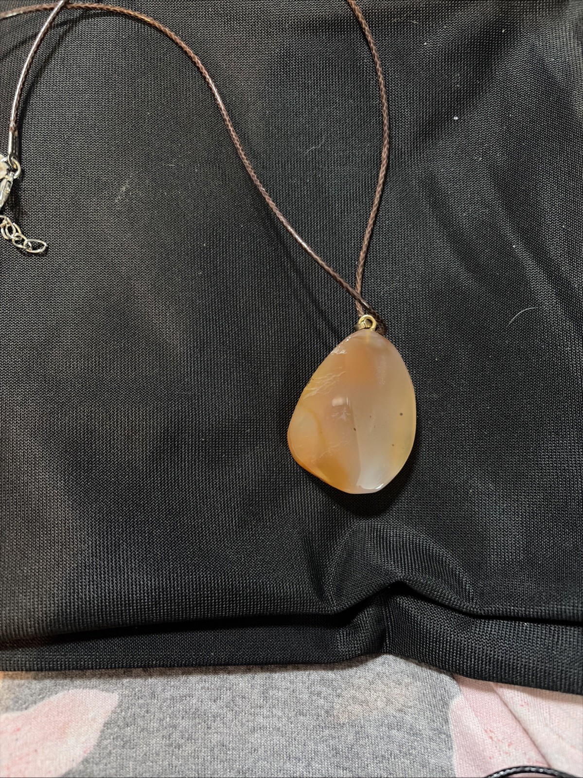 Agate Necklace Vintage Gold Tone with 18 Leather Cord