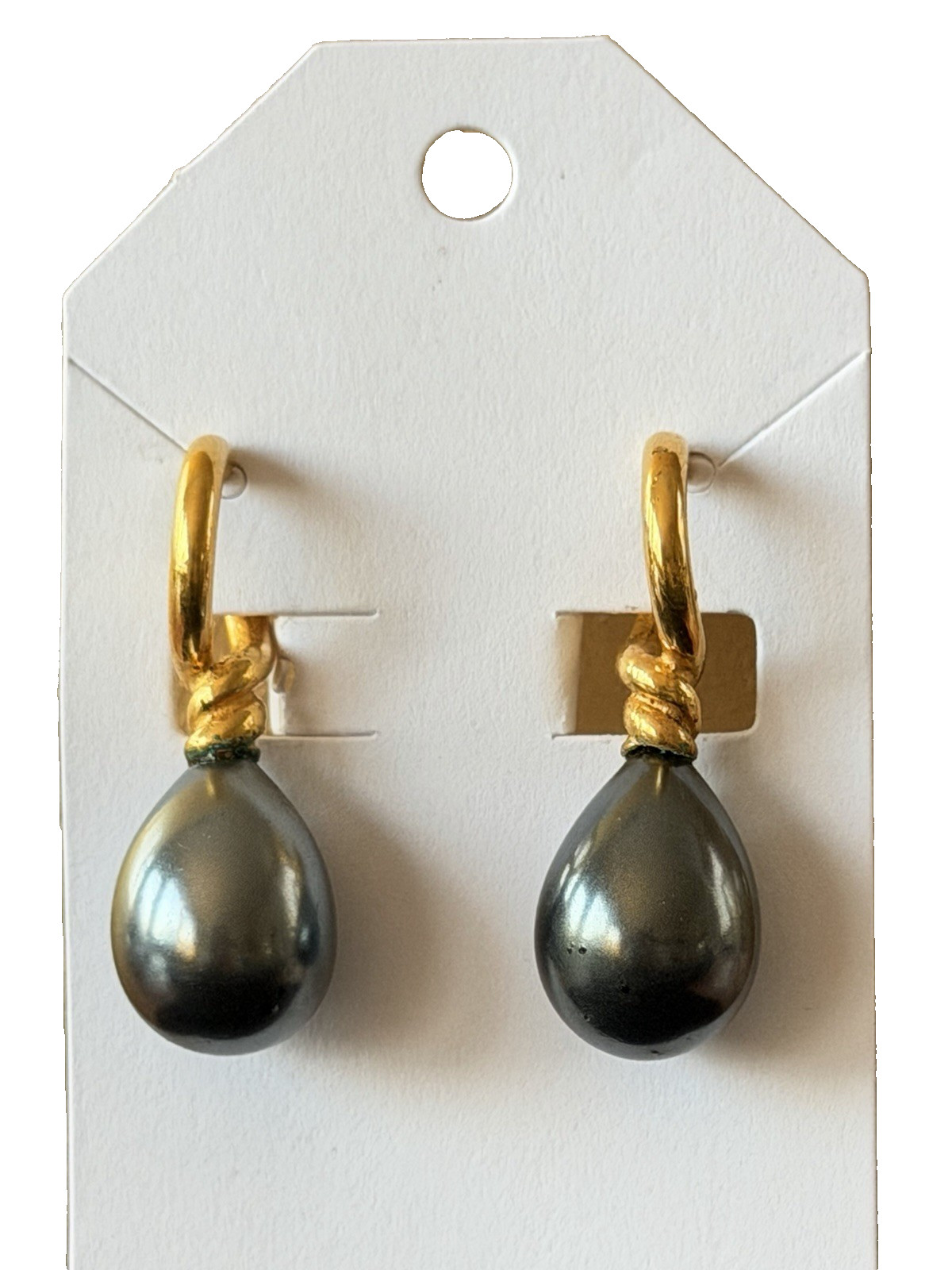 RARE MMA 1984 ‘VENUS’ 18K YELLOW GOLD PLATED BLACK PEARL SCREW BACK EARRINGS