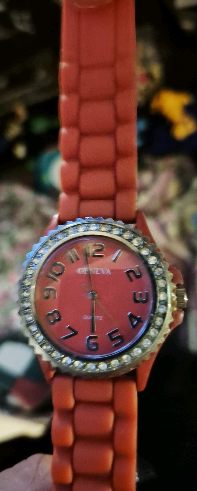 2 Vintage Geneva Watches Red/Multicolor Silicone Strap W/rhinestones