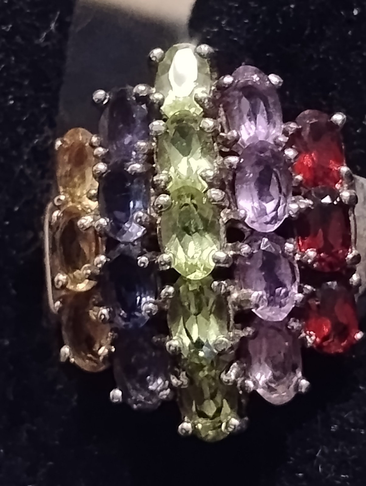 Vintage Ring Sterling Silver Rainbow Multi Gemstone Gem Sapphire/Peridot/Citrine