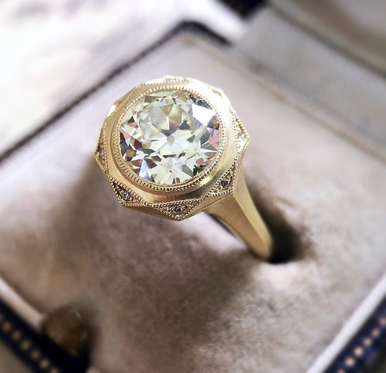 Art Deco Style 3.45CT Old European Cut Lab Created Diamond 14K Gold Finish Ring