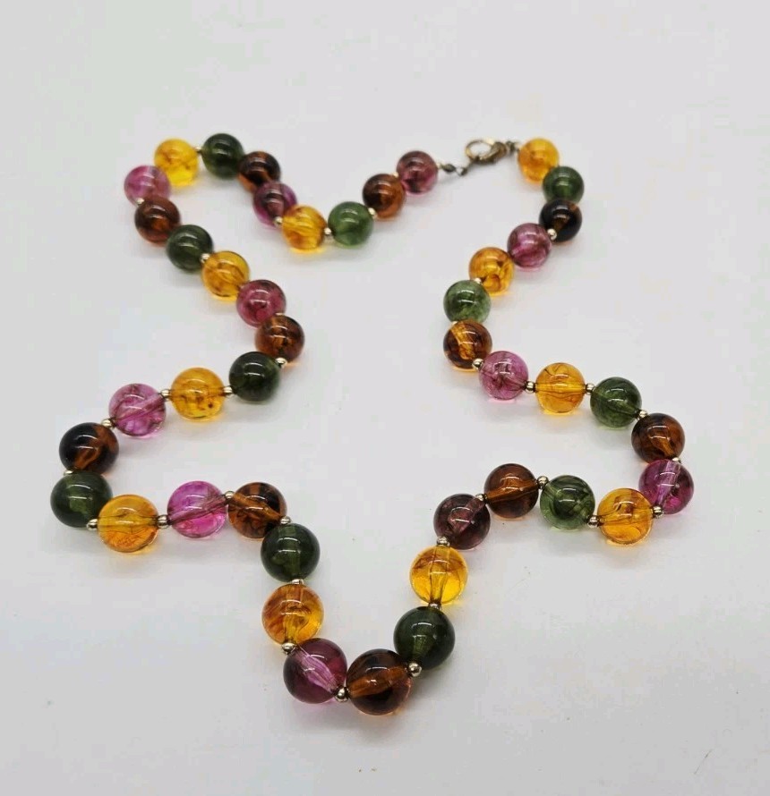 Faux Tourmaline Necklace Multicolored Amber Purple Green Lucite Art Deco 25 in