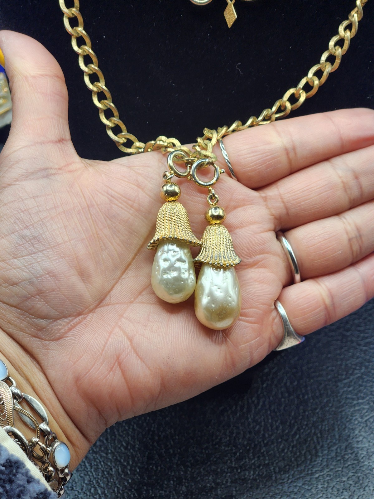 VTG Sarah Cov Parade Baroque Faux Pearls Detachable Pendants gold tone necklace