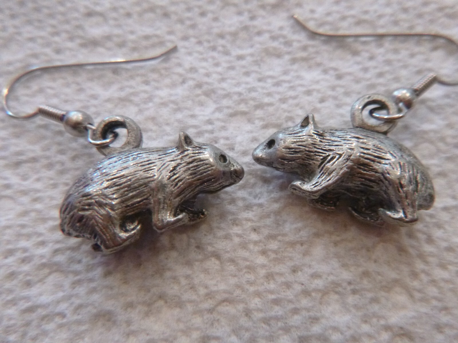 Vintage Sterling/Pewter From Australia Wombat Earrings Very Detailed Unique