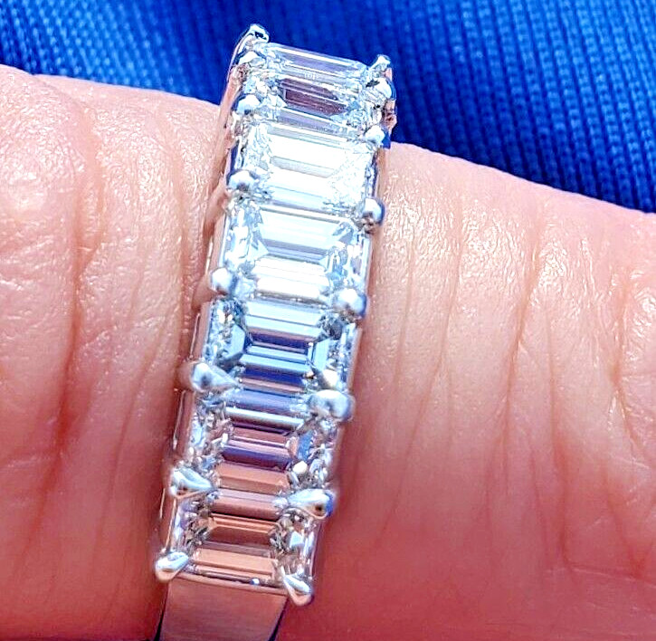 Original EARTH MINED DIAMOND Emerald cut Deco Wedding Band SOLID PLATINUM Ring 6