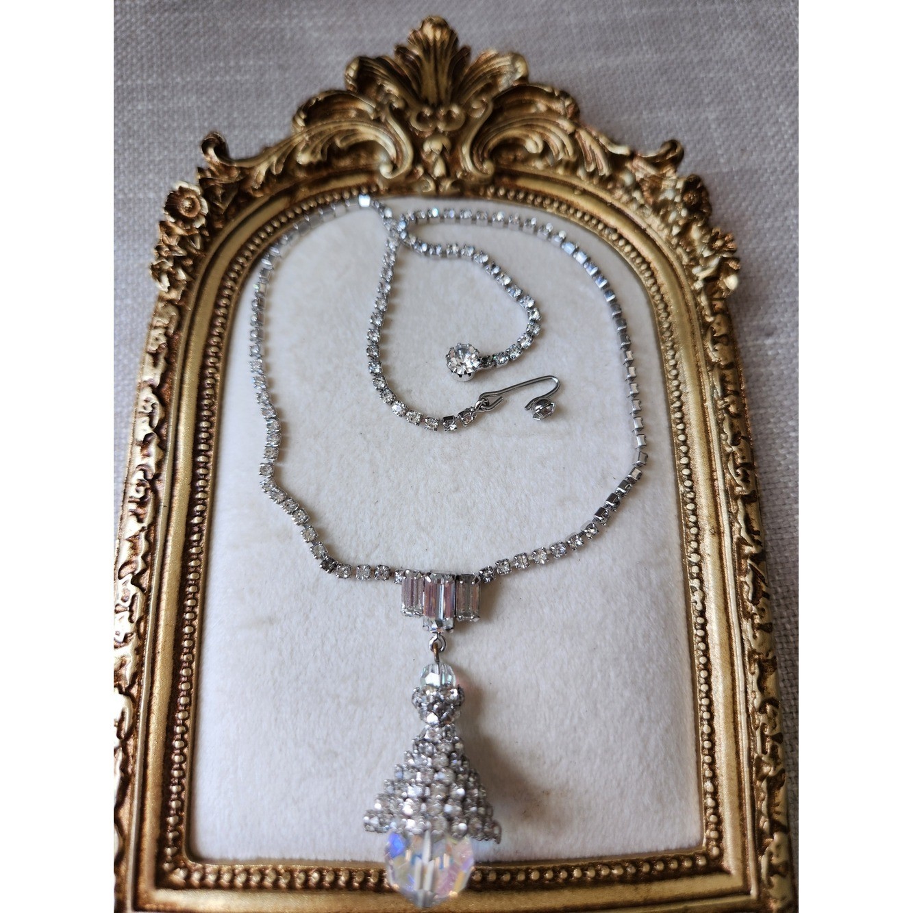 Artisan Vintage Silver Crystal Tassel Necklace with Drop Earrings