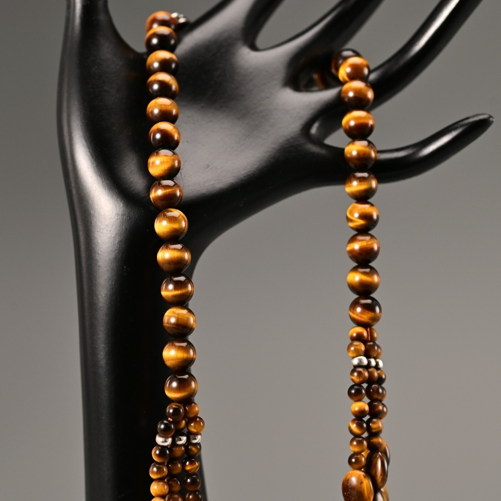 Vintage Original Designer 925 Sterling Silver Tiger Eye Gemstone Estate Necklace