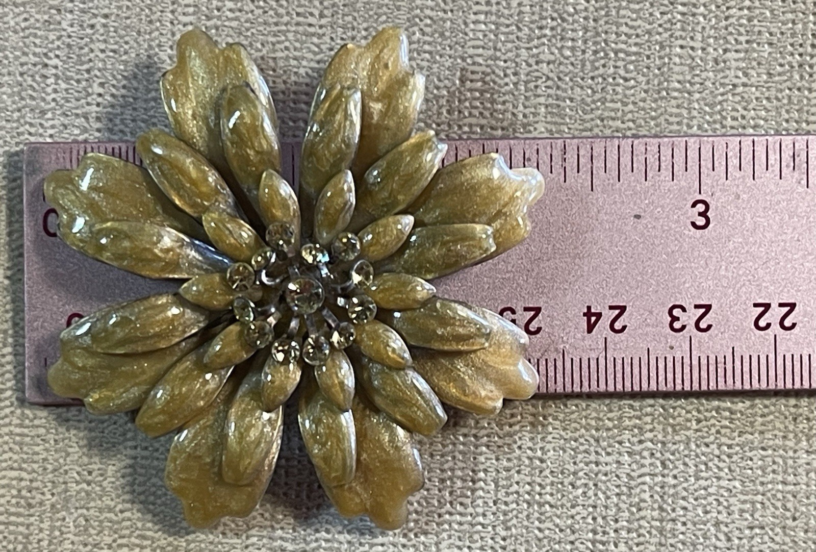 VINTAGE ESTATE MID CENTURY Enamel & Rhinestone Layered Floral Pins, Gold Color
