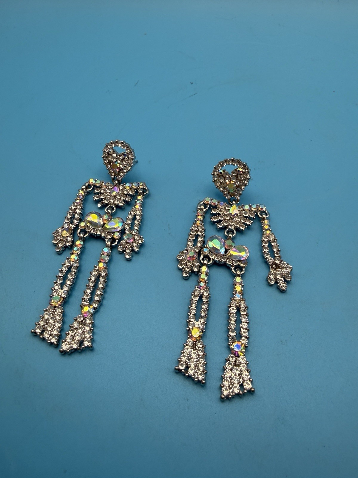 Vintage AB Rhinestone Chandelier Dangle Earrings Silver Tone Statement Pierced