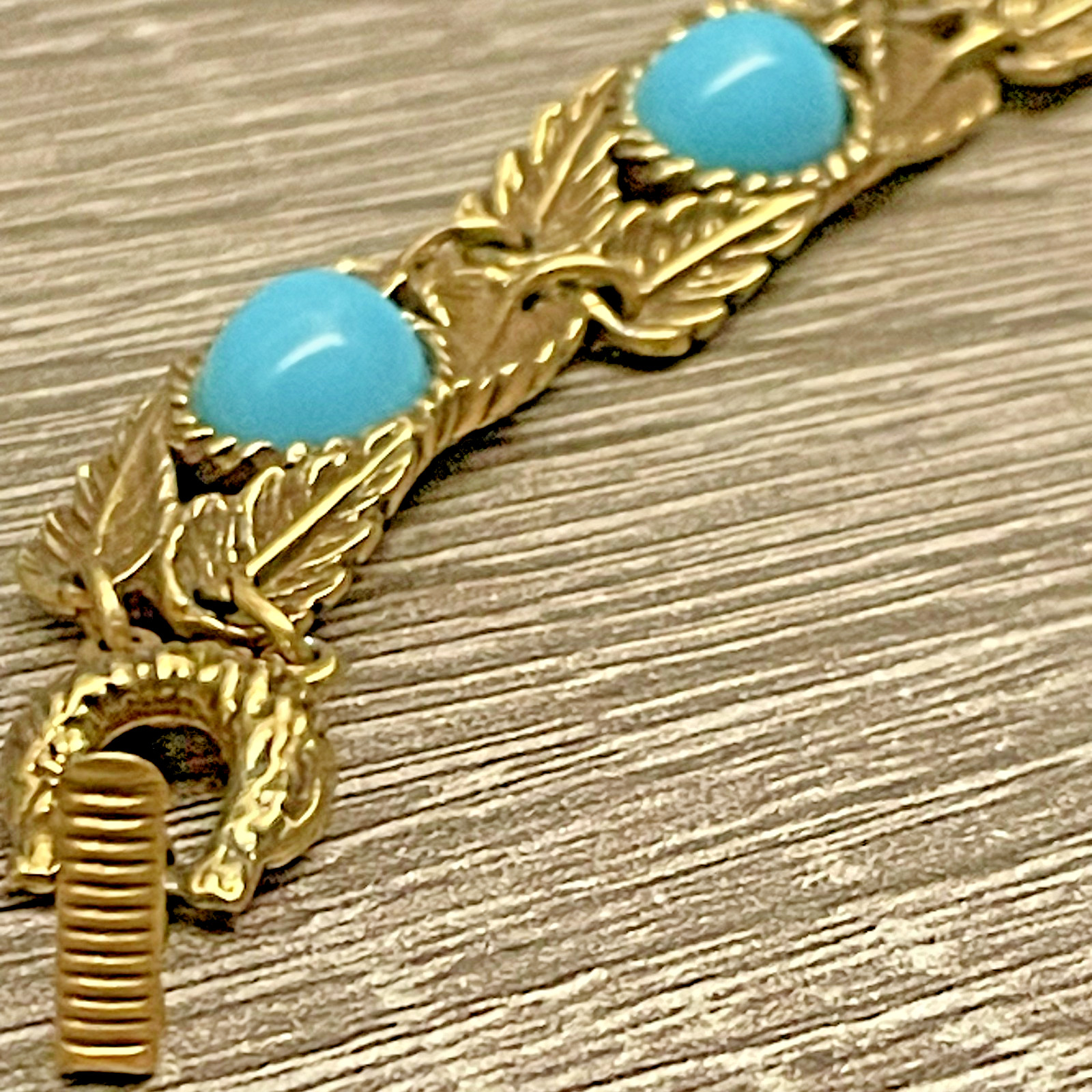 Vintage Goldette N.Y. Gold Tone Art Nouveau Bracelet w Faux Turquoise Cabochons