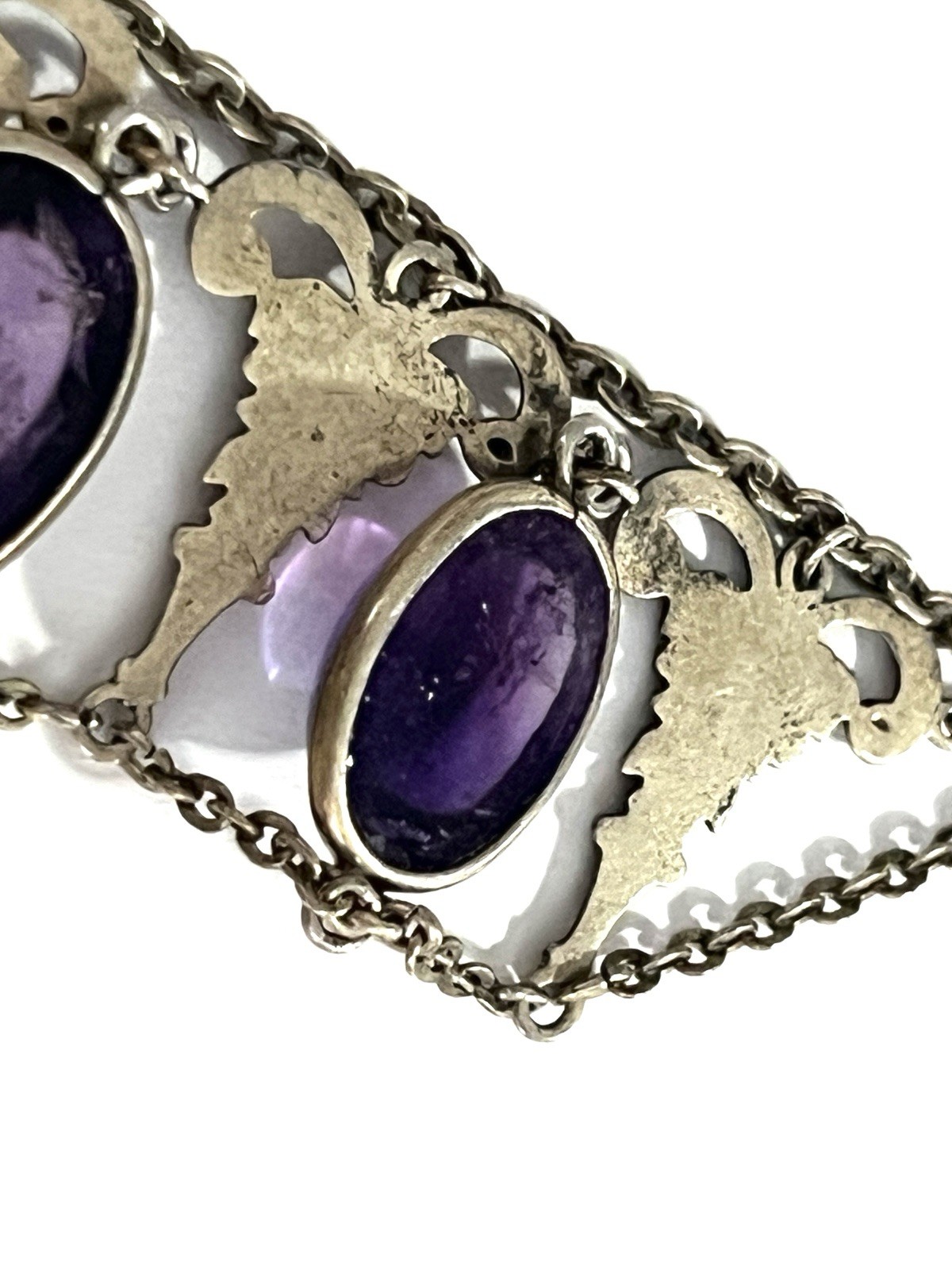 ANTIQUE VICTORIAN STERLING SILVER GILT LARGE AMETHYSTS NECKLACE CHOCKER