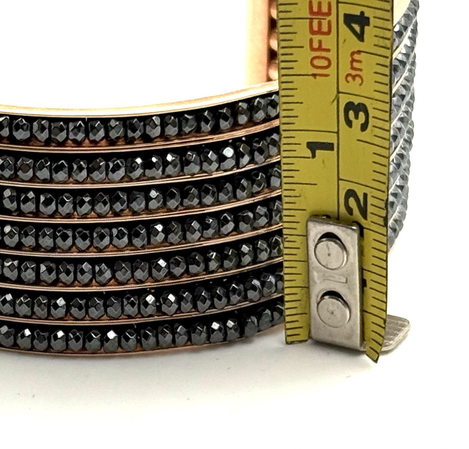 Italian Bronze MILOR Wide Cuff Statement Bracelet Layered Gunmetal Color Beads