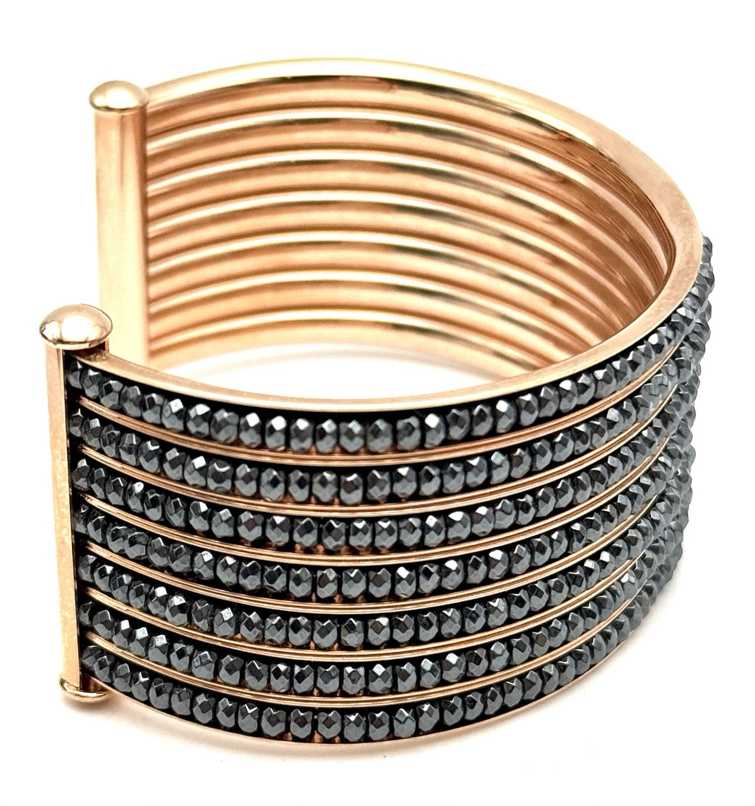 Italian Bronze MILOR Wide Cuff Statement Bracelet Layered Gunmetal Color Beads