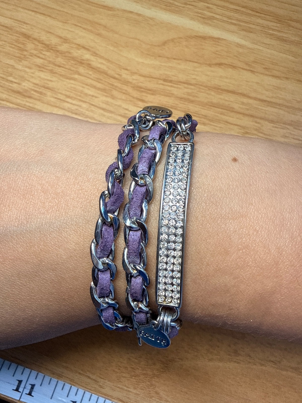 Vintage Bracelet wrap leather purple faith hope love G81
