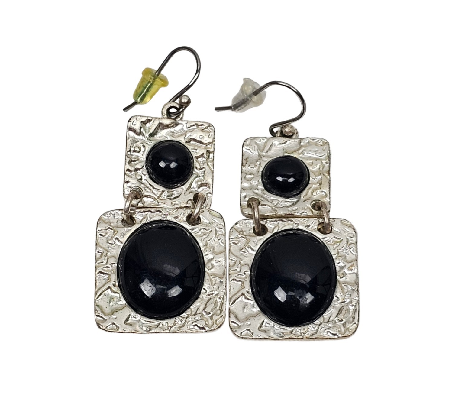 Vintage Mid-Century Style Geometric 2 Part Dangle Pierced Ear Earrings 1 3/8″L