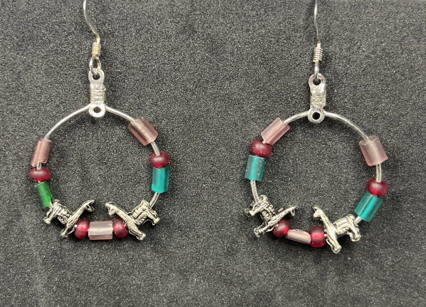 Vintage Llama Hoop Earrings Silver Tone Unsigned