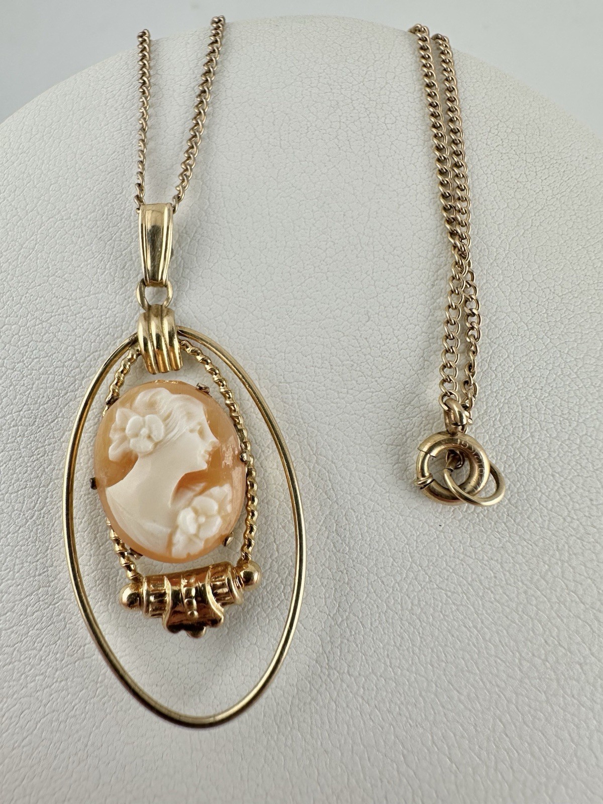 Antique Old VTG 12k Gold Filled Van Dell Cameo Pendant Necklace 20” Signed Read