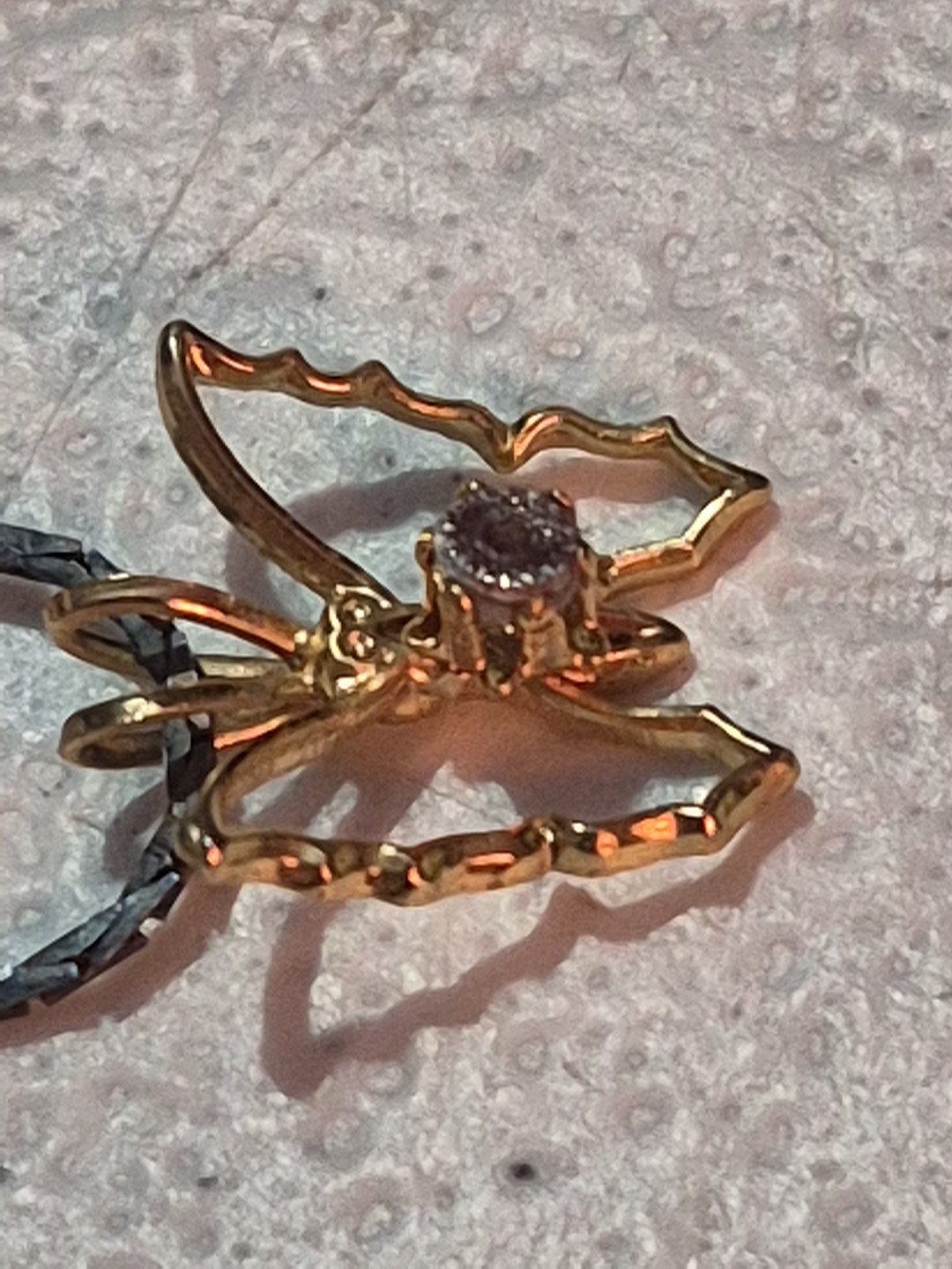 VTG Butterfly Open Work Pendant W/Diamond Chip Goldtone Necklace-*READ*